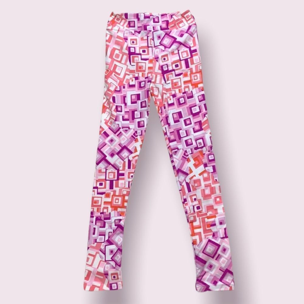 LuLaRoe Pink & Purple Geometric Girls Leggings Sz L/XL